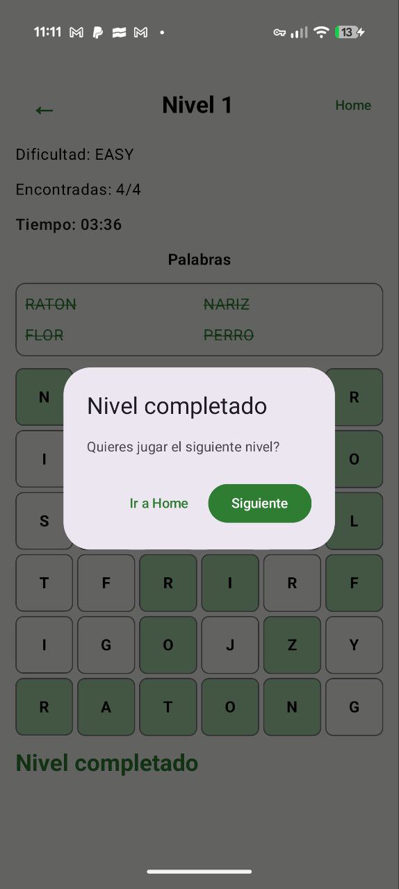 Sopa de Letras — cuadrícula de letras