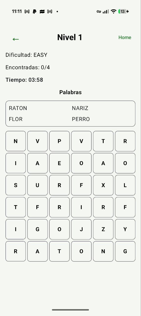 Sopa de Letras — selección de nivel